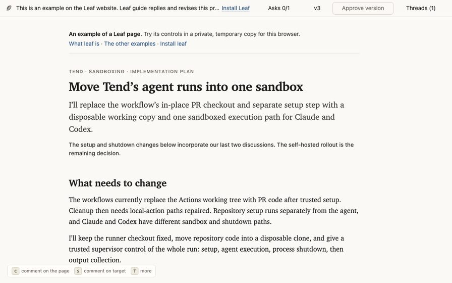 Sandbox implementation plan with nested steps and prior discussion.