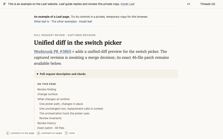 Code review with a file tree and commentable diff.