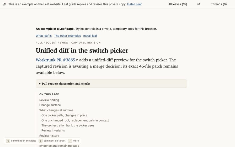 Code review with a file tree and commentable diff.