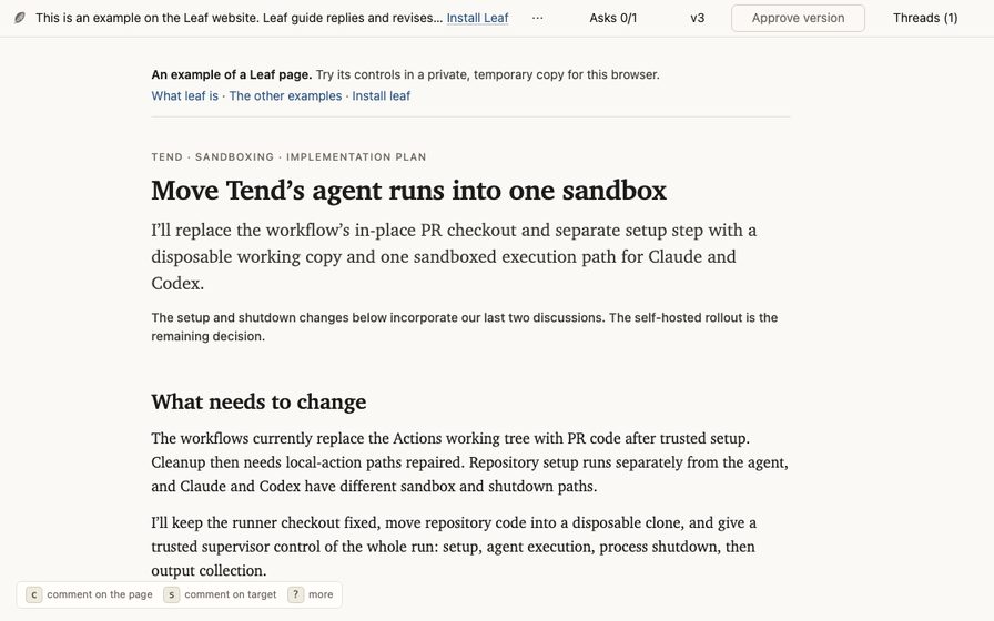Sandbox implementation plan with nested steps and prior discussion.