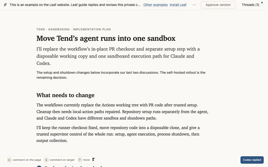 Sandbox implementation plan with nested steps and prior discussion.