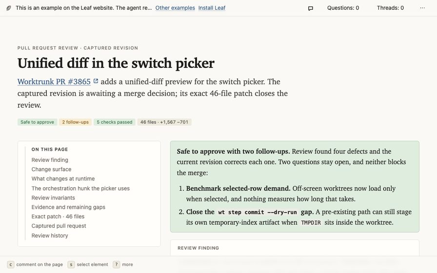 Code review with a file tree and commentable diff.